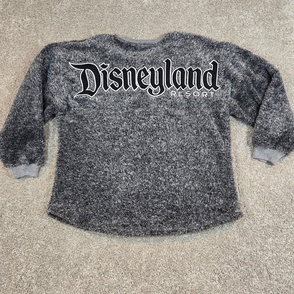 Disney Spirit Jersey Women L Gray Disneyland Resort Sherpa Fleece Sweater Logo